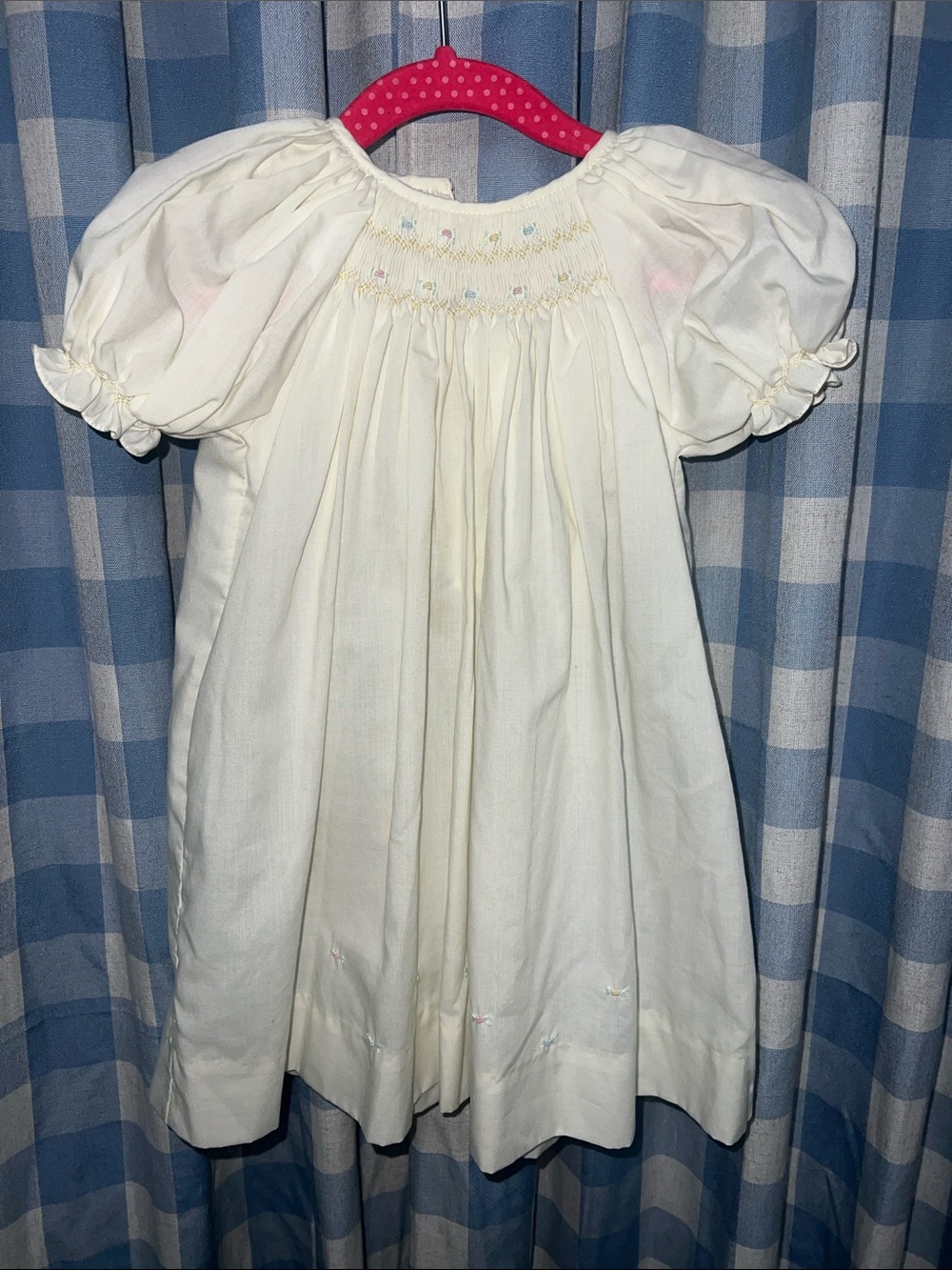 Petit Ami Cream Baby Dress with Pink Logo Tag